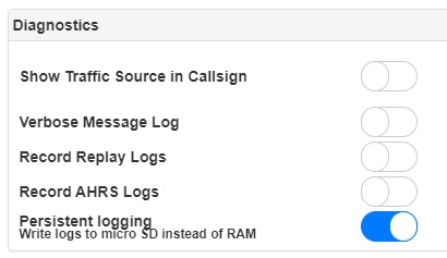 Stratux Settings - Enable Persistent Logging in Diagnostics Stratux Settings - Enable Persistent Logging in Diagnostics